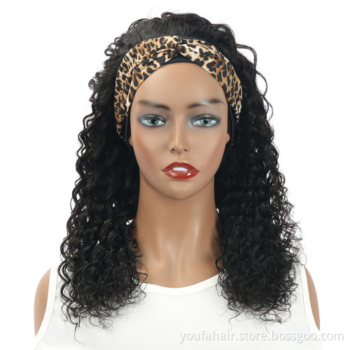 YouFa Cheap Wholesale Deep Wave Headband Human Hair Wig, Cuticle Aligned Brazilian Virgin Deep Wave Headband Wigs Can be Dyed